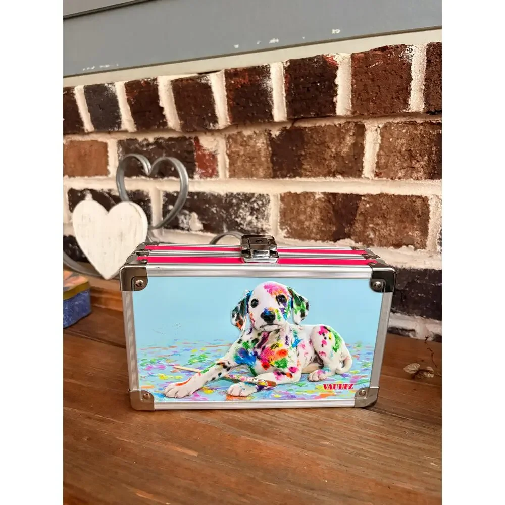 Vaultz Locking Storage Case Colorful Dalmatian Dog Pink Aluminum Box